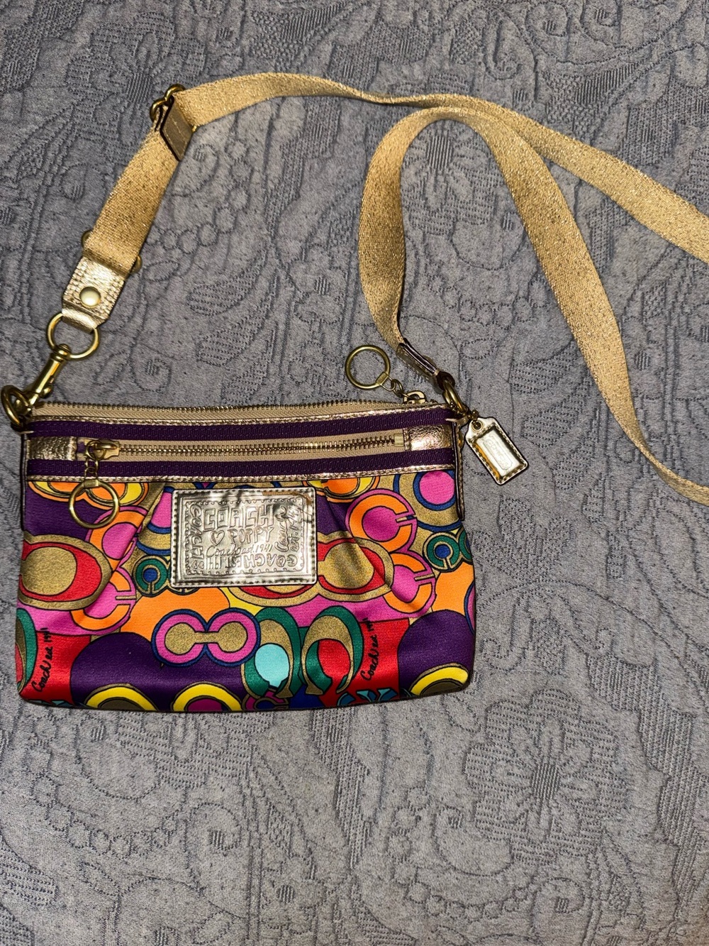 Coach Poppy Crossbody Satin Bag Gold Multicolor Spring Summer handbag